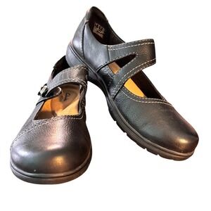 Clarks Collection Black Leather Carly Jane Mary Janes Shoes Women Size 9.5 Wide